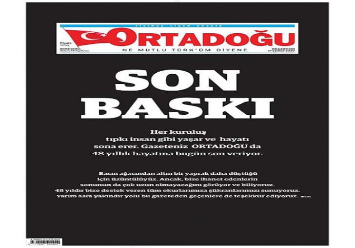 48 Yıllık Ortadoğu Gazetesi kapandı