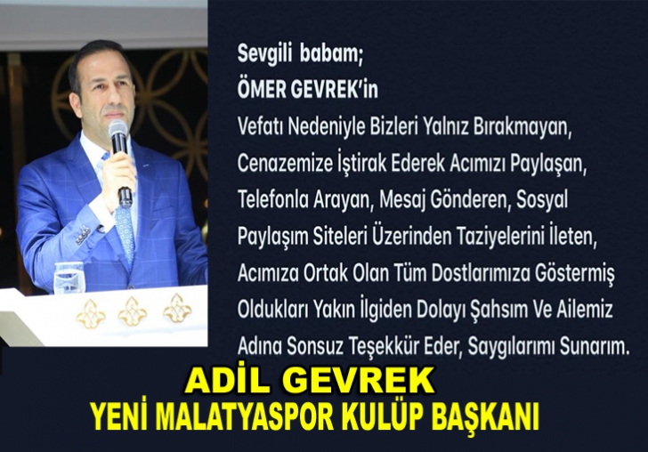 Adil Gevrek, Teşekkür Mesajı Yayınladı