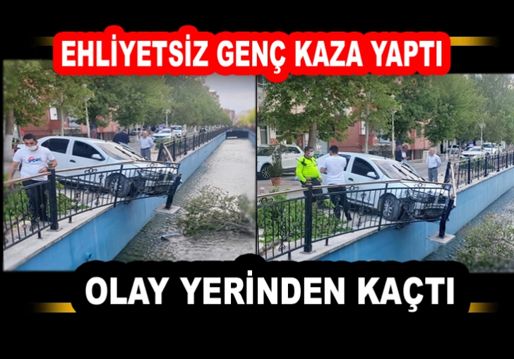 EHLİYETSİZ GENÇ KAZA YAPTI,OLAY YERİNDEN KAÇTI