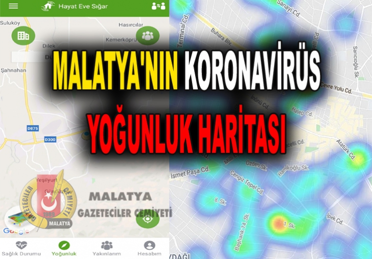  Malatya'nın ve ilçelerin de vaka yoğunluğu haritası