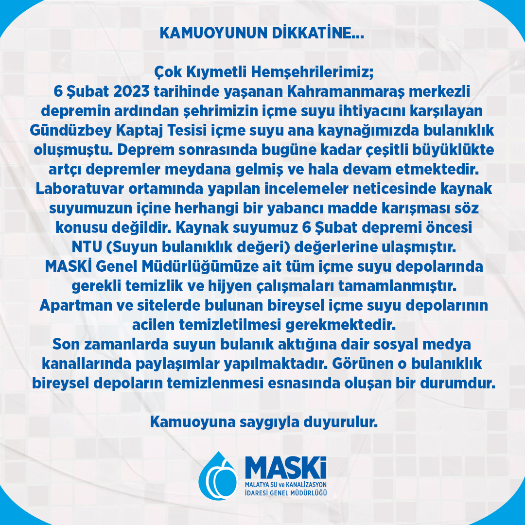 MASKİ'DEN İçme Suyu Açıklaması