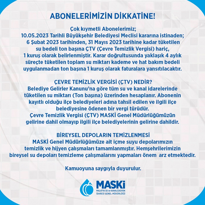 MASKİ: MALATYA'DA 1 TON SU 1 KURUŞ