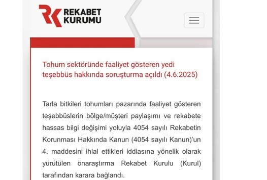 Rekabet Kurumu’ndan 7 tohum şirketine soruşturma
