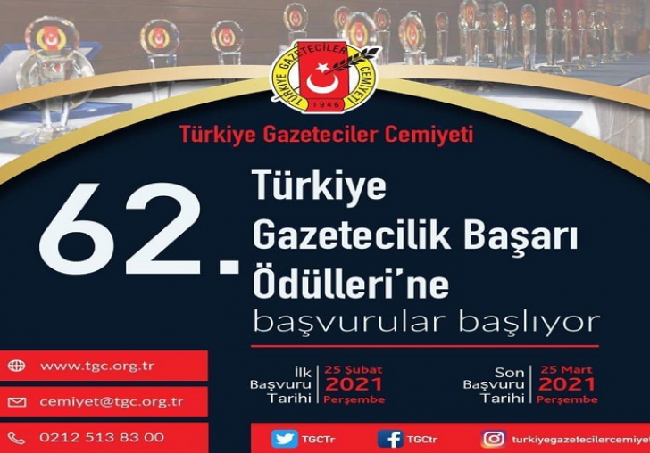 TGC 62.Türkiye Gazetecilik Başarı Ödüllerine başvurular başlıyor
