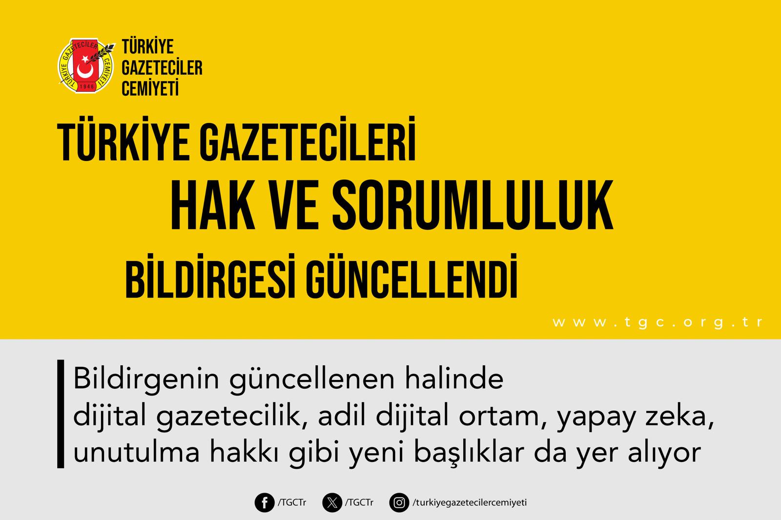 Türkiye Gazetecileri Hak ve Sorumluluk Bildirgesi güncellendi