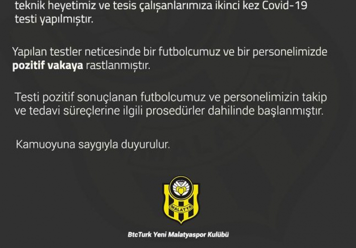 Yeni Malatyaspor'da 2 kişi de Korona vakası