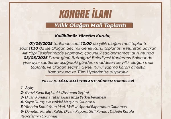 Yeni Malatyaspor Kongre Tarihi Belli Oldu