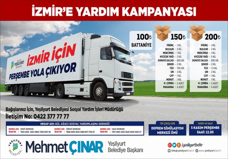Yeşilyurt Belediyesi İzmir için yardım kampanyası başlattı