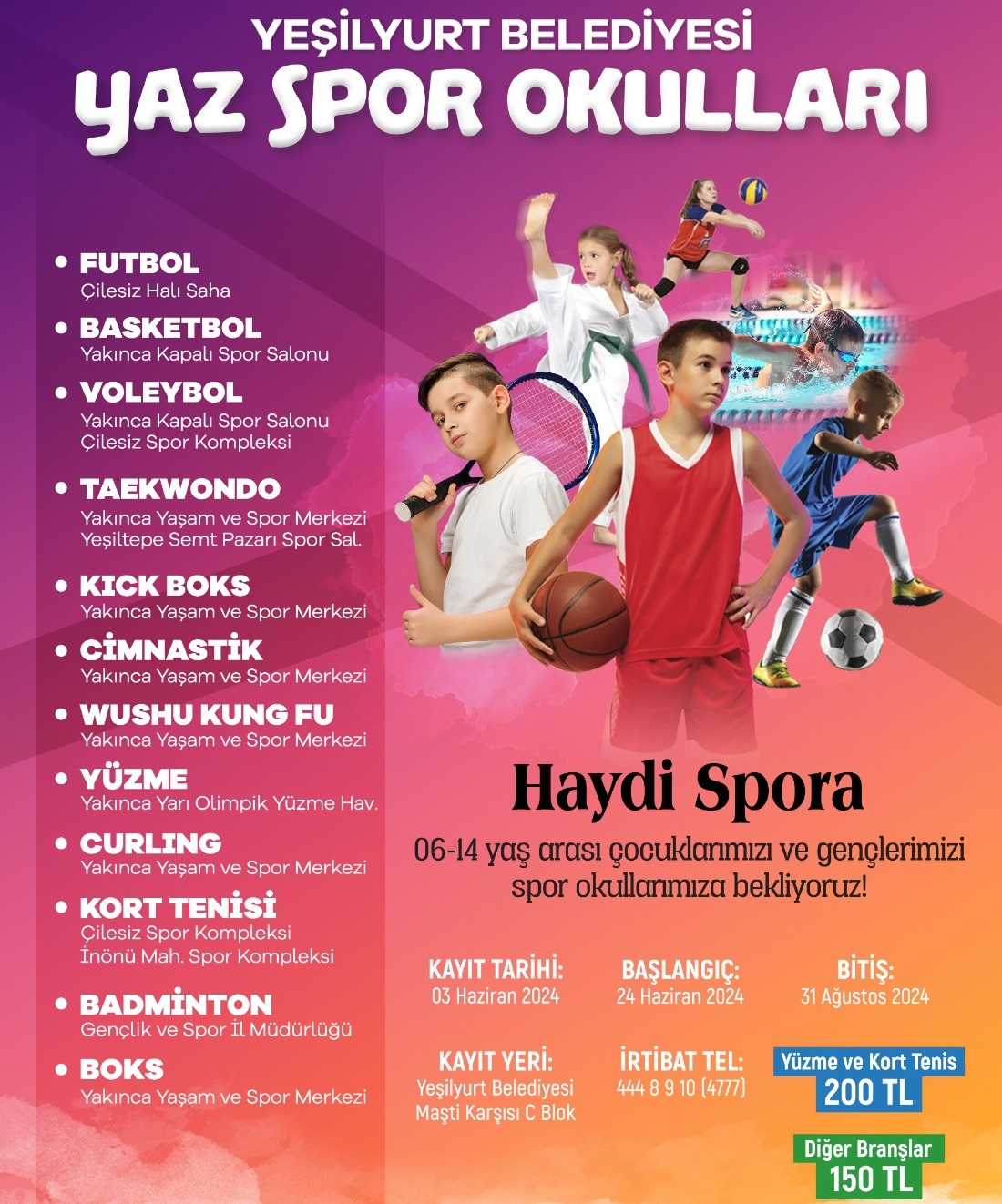 Yeşilyurt Belediyesi Yaz Spor Okulları Açıyor